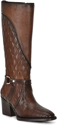 Vista 2 de Cuadra Botas altas para mujer en piel de pitón auténtica, color marrón