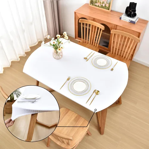 Vista 67 de Mantel ajustado blanco con elástico para mesas plegables de 48x48 pulgadas, manteles lavables y elásticos de elastano para mesas de cartas, manteles