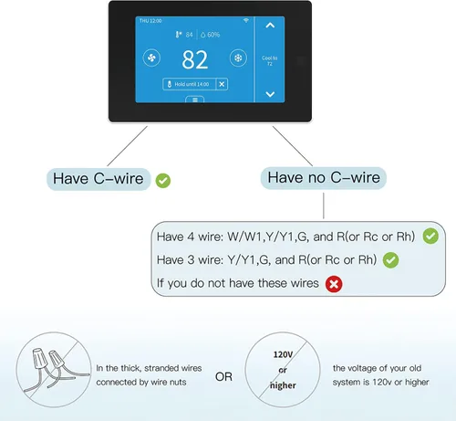 Vista 2 de MoesGo Termostato inteligente programable con WiFi para el hogar, no se requiere cable C mediante adaptador de cable C, con sensor remoto de zona