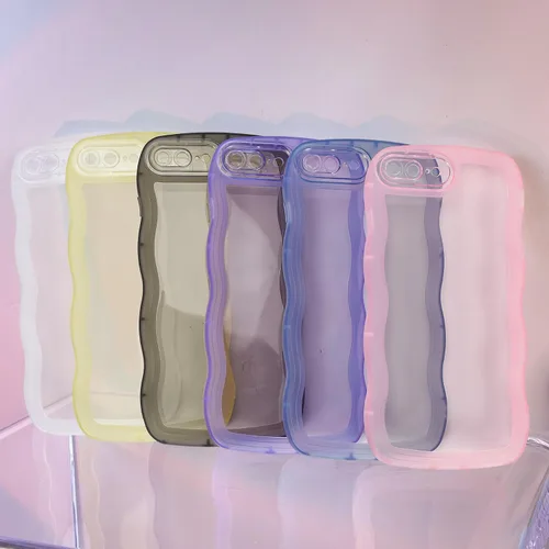 Vista 7 de Funda transparente compatible con iPhone 7 Plus/8 Plus, lindo marco ondulado de color sólido, transparente, de silicona suave, antiarañazos, a