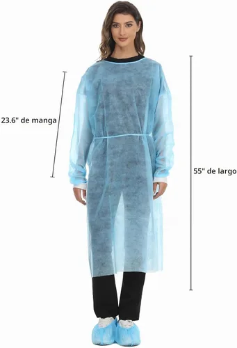 Vista 4 de Bata de aislamiento desechable de polipropileno, vestidos de laboratorio de punto, manga larga, paquete de 15 Ligero y duradero