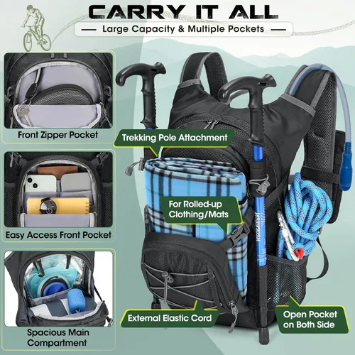 Vista 4 de Mochila de hidratación con bolsa de agua, mochila ligera de senderismo de 18 litros para mujeres y hombres, pequeña bolsa de agua de hidratación