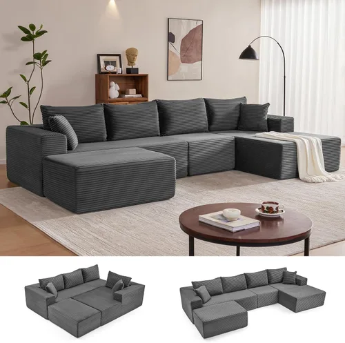 Vista 11 de Mangodan - Sofá seccional en forma de nube, sofá sin huesos para sala de estar, sofá seccional modular con asiento profundo, cómodo sofá de felpa