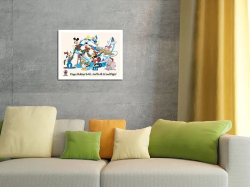 Vista 4 de Mickey Mouse y personajes de Disney – Happy Holidays to All – Delta Air Lines (aerolínea oficial de Disney World) – Póster vintage de viaje c.1960s
