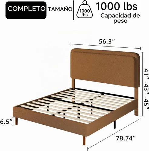 Vista 2 de Marco de cama tapizado Boucle de tamaño matrimonial con cabecera ajustable, plataforma de nube, patas de madera maciza, no necesita somier, fácil