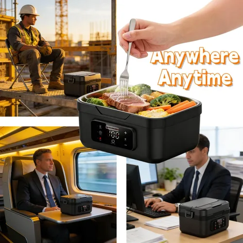 Vista 3 de Lonchera térmica – Fiambrera eléctrica para alimentos, calentador de alimentos portátil para el trabajo y los viajes, lonchera calentable caliente