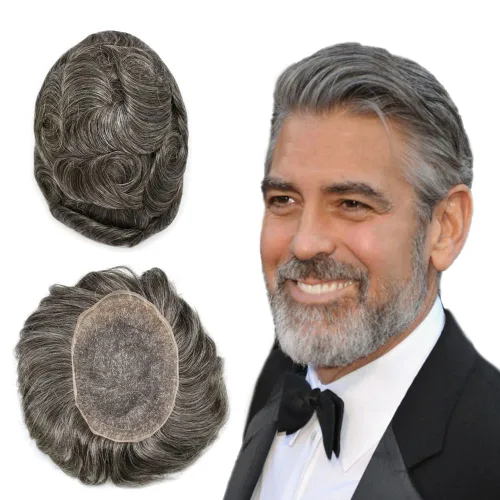 Vista 84 de PUNRU HAIR Completo Swiss Lace Toupee para hombres Sistema de cabello humano real Sistema de reemplazo de cabello humano para hombre Toupee