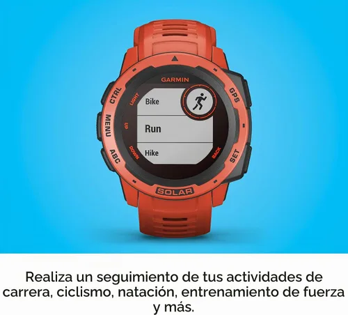 Vista 4 de Garmin Instinct Solar, reloj inteligente resistente para exteriores alimentado por energía solar, aplicaciones deportivas integradas y monitoreo
