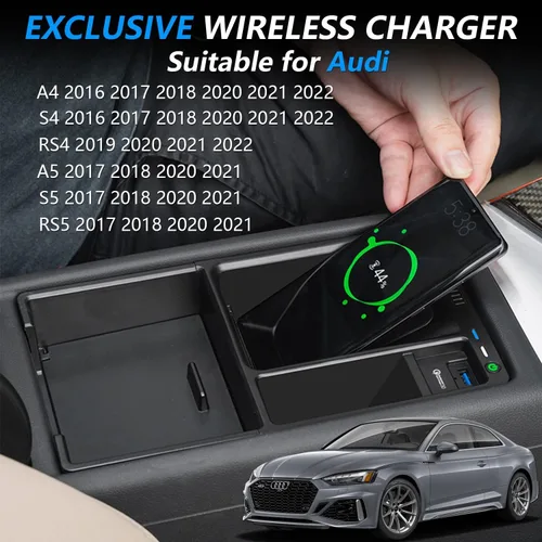 Vista 2 de Cargador de coche inalámbrico para Audi A4/S4/A5/S5/RS5 2017 2018 2020 2021 2022 RS4 2019 2020 2021 2022, almohadilla de carga rápida de 15 W