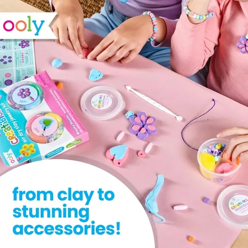 Vista 4 de Ooly Creatibles - Kit de joyería de arcilla seca al aire para niños, kit de fabricación de joyas artísticas con 6 colores de arcilla, cuentas