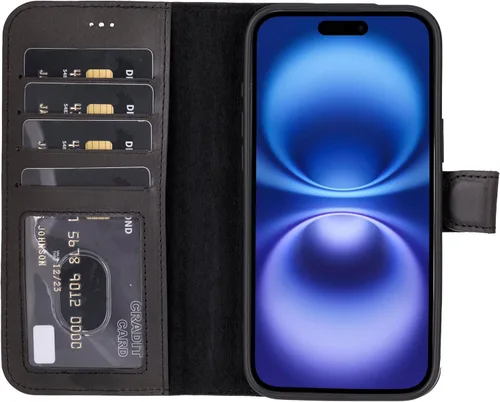 Vista 34 de HARDISTON Funda de piel auténtica hecha a mano compatible con iPhone 11 Pro de 5.8 pulgadas, funda magnética desmontable con tarjeteros - bordes