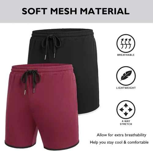 Vista 4 de COOFANDY Paquete de 2 pantalones cortos de entrenamiento de gimnasio para hombre, pantalones deportivos de malla, entrenamiento de culturismo