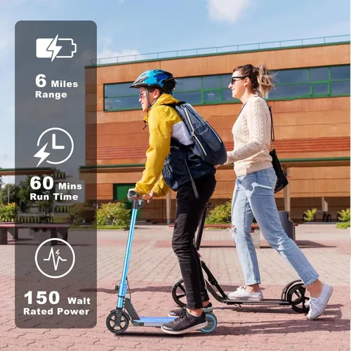 Vista 6 de Patinete eléctrico para niños de 6 a 14 años, motor de 150W, 4/7/11 mph, tiempo de conducción de 60 minutos, velocidad ajustable, pantalla LED