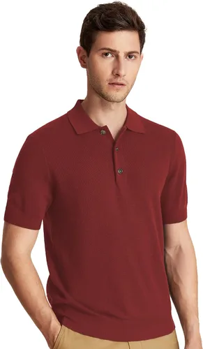 Vista 7 de GreenMount Men's Merino Wool Polo Shirt Jacquard Short Sleeve Soft Light Weight Azul