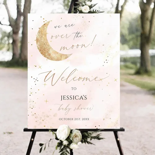 Vista 7 de Cartel de bienvenida personalizado para baby shower, cartel de bienvenida floral de niña, póster de bienvenida de rubor rosa Versión #1