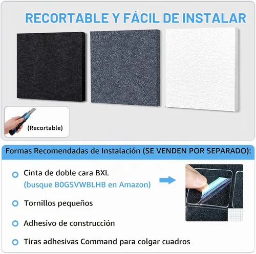 Vista 6 de BXI Absorción de sonido, 12 x 12 x 0.4 pulgadas, 16 paneles de absorción acústica de alta densidad, paneles de absorción de sonido que reducen