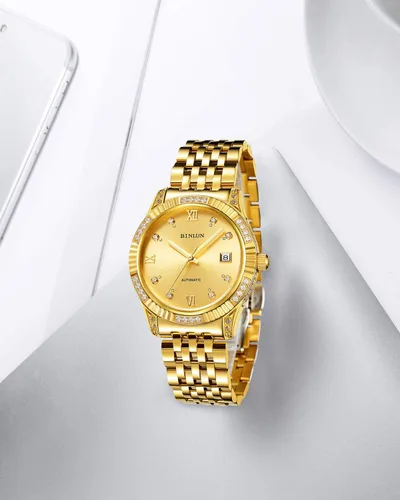 Vista 36 de BINLUN Reloj de pulsera para hombre, mecánico automático, reloj dorado con cuerda automática, elegante, chapado en oro de 18 quilates, relojes