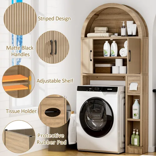 Vista 4 de Spurgehom Over Toilet Storage Cabinet, Bathroom Arch Organizer,Wood Madera