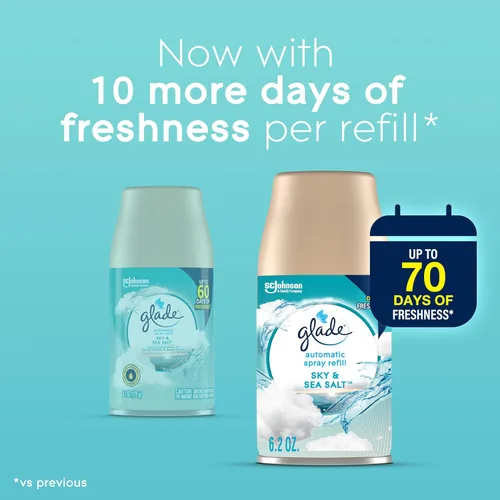 Vista 4 de Glade Recambio de spray automático, ambientador de aire para el hogar y el baño, Sky & Sea Salt, 6.2 oz
