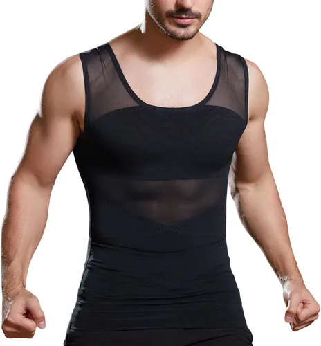 Vista 7 de ISUP Mens Compression Shirt Slimming Undershirt Shapewear Body Shaper Chest Compression Tummy Control Tank Top
