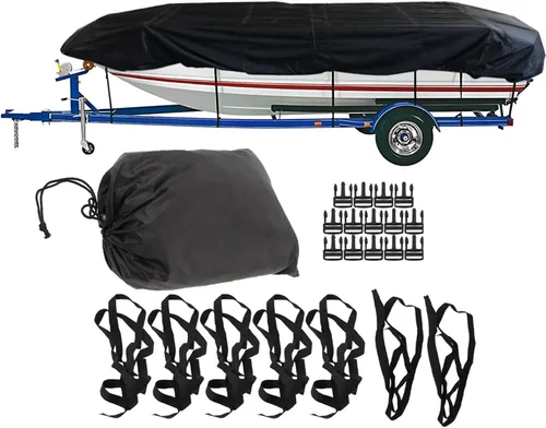 Vista 3 de AGANS RainMan S - Funda para barco de grado marino 210D - Resistente al agua, apta para remolque, reemplazo para barco Jon - Negra, longitud de 12