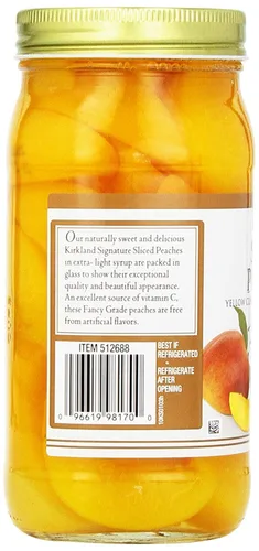 Vista 5 de Kirkland Signature Sliced Peaches, tarro de vidrio de 24 onzas (paquete de 2, total de 48 onzas)