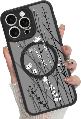 Vista 10 de Funda magnética para iPhone 17 Pro [compatible con MagSafe], bonita funda de moda con estampado de leopardo negro, translúcida, mate, parte trasera