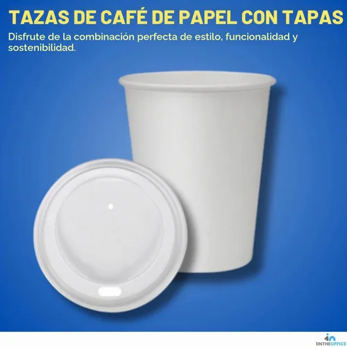 Vista 2 de Tazas de café desechables de 8 onzas con tapas, vasos de papel, color blanco, paquete de 50