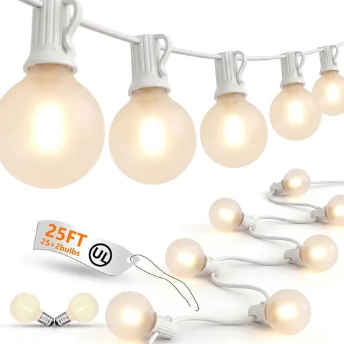 Vista 23 de Guirnalda de luces LED para exteriores, G40, de 25 pies, impermeable, con 27 bombillas inastillables, luces colgantes de decoración de Navidad al
