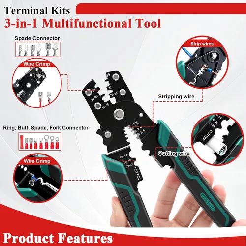 Vista 2 de Tnisesm Kit de conector de cable de 1100 piezas con herramienta de prensado, terminales de cable eléctrico con aislamiento de cobre, anillo, tope