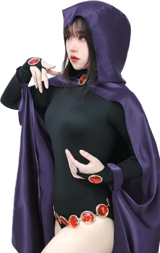 Vista 3 de DAZCOS Disfraz de Rachel para mujer con capa púrpura y cinturones para Halloween