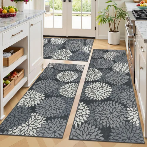 Vista 10 de Ileading Juego de 3 alfombras de cocina bohemias con corredor, alfombra de cocina, alfombras y tapetes antideslizantes lavables para cocina, suelo