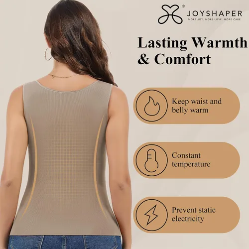 Vista 5 de JOYSHAPER Camiseta térmica sin mangas para mujer, ropa interior de forro polar, camiseta sin mangas, chaleco de capa base cálida