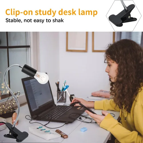Vista 6 de Lámpara de Escritorio con Clip Portalámparas Paquete de 2 Soporte de Lámpara Flexible de Cuello de Cisne con Clip e Interruptor con Enchufes Luz