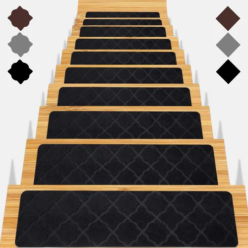 Vista 9 de Peldaños de escalera para escalones de madera, 15 unidades, 8 x 30 pulgadas, alfombras antideslizantes para interiores, para niños, ancianos