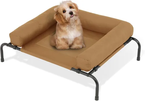 Vista 15 de Cama elevada para perros para exteriores con cojín extraíble, cama elevada portátil para perros con pies antideslizantes estables y malla Gris-oscuro