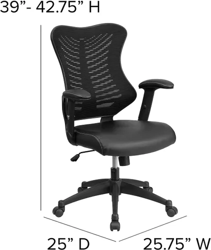 Vista 3 de Flash Furniture Kale Silla de oficina ergonómica giratoria ejecutiva de malla negra con asiento LeatherSoft y brazos ajustables Asiento ergonómico