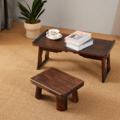 Vista 8 de Taburete de madera, taburete rectangular para mesita de noche, escalera para cocina y baño, taburete reposapiés debajo del escritorio, súper