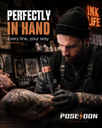 Vista 5 de Poseidon Kit de pistola de tatuaje inalámbrico 7 tiempos 2300mAh batería negro-147