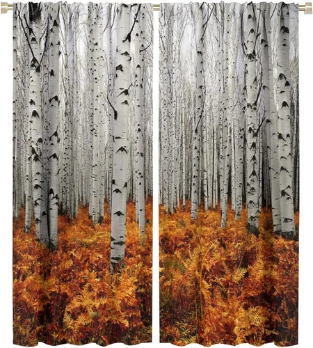 Vista 13 de Cortinas de abedul para sala de estar, niebla matutina en otoño, decoración del hogar, 42 x 45 pulgadas de largo