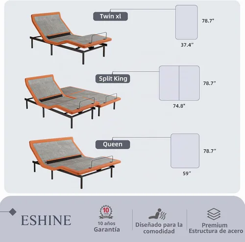Vista 2 de ESHINE Marco de cama ajustable + colchón híbrido de 14 pulgadas, soporte lumbar, inclinación de almohada para la cabeza, control de aplicación