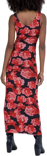 Vista 3 de Vestido largo sexy con estampado floral para mujer, con tirantes delgados, corte bajo, espalda descubierta, midi, vestido bodycon para verano y playa