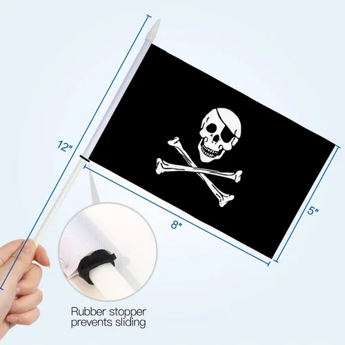 Vista 4 de Anley Mini bandera pirata - Paquete de 12 banderas pequeñas en miniatura Jolly Roger en barra, resistentes a la decoloración y colores vivos, 5 x 8