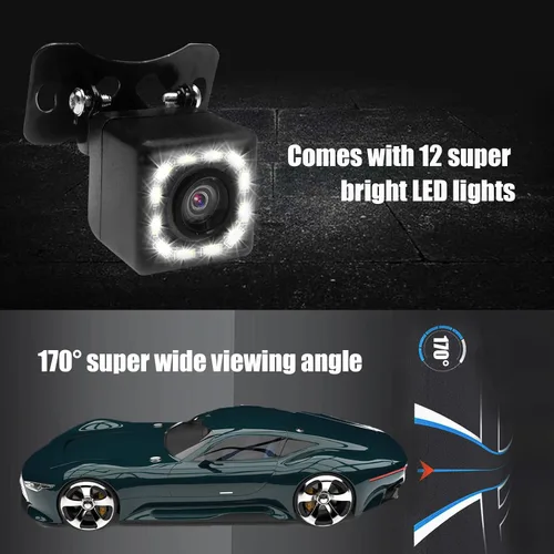 Vista 4 de QUICTO - Cámara de respaldo para auto, impermeable, ultra HD, 12 LED, visión nocturna, vista trasera, cámara de ángulo amplio de 170°, marco largo