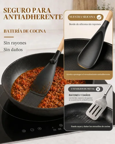Vista 2 de Astercook Cuchara de cocina, paquete de 2, espátula de silicona Negro Gris