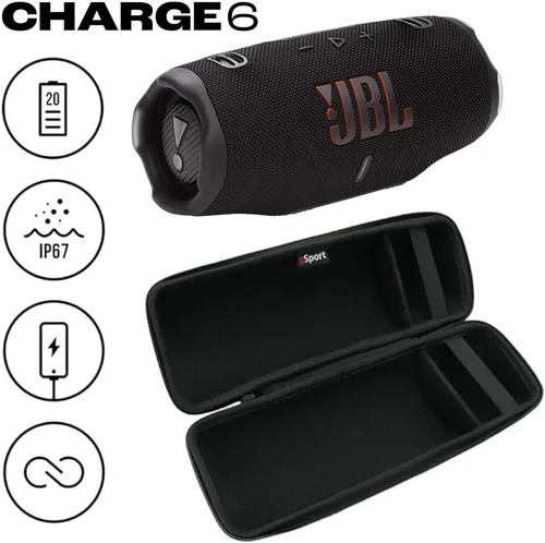 Vista 2 de JBL Charge 6 Waterproof Portable Speaker Bundle with gSport Carbon Fiber Case (Black)