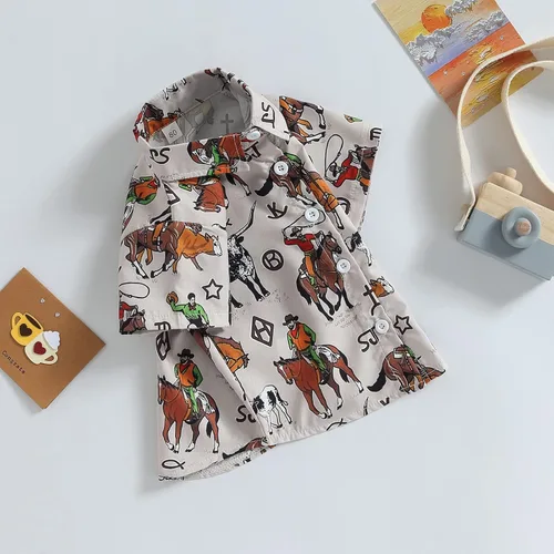 Vista 2 de Camisa de vestir de manga corta con estampado de vaca y botones para bebé niño