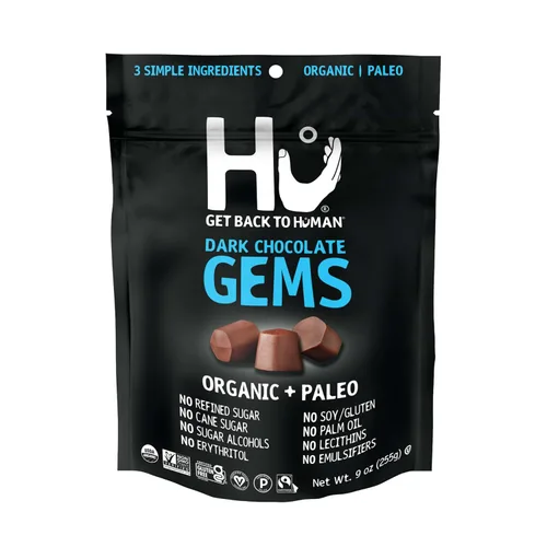 Vista 10 de Hu Gems Chocolate Vegan Snacks Paquete de 6 orgánico, paleo, sin gluten Dark Chocolate Chips Baking and Snacking Chips Base vegetal, sin