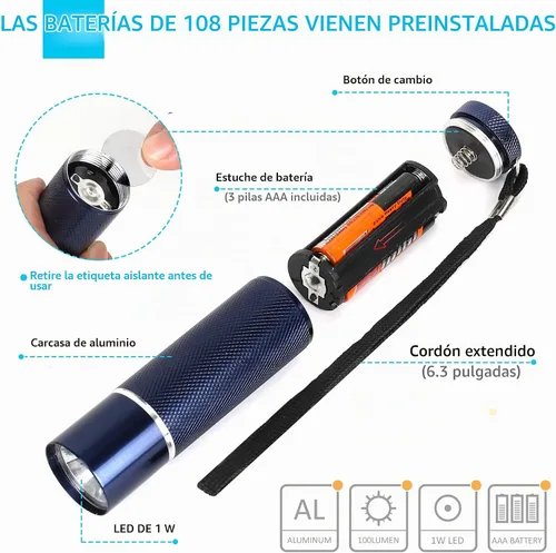 Vista 2 de FASTPRO Juego de 36 linternas, linternas LED de aluminio que incluyen pilas AAA y cordón, linterna súper brillante de 100 lúmenes para recuerdos