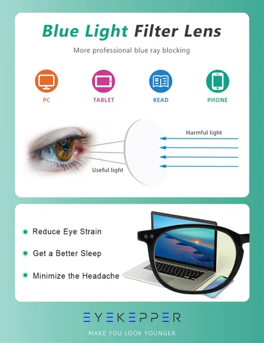 Vista 7 de Eyekepper Lentes de computadora para mujer, de gran tamaño, bloqueo de luz azul, rayas marrones +3.00